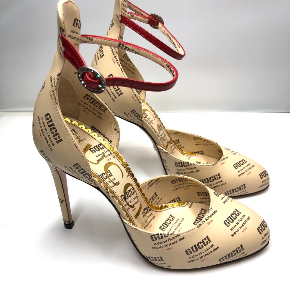 Gucci Apollo Stamp Ankle Strap D’orsay Pump, Sz 6